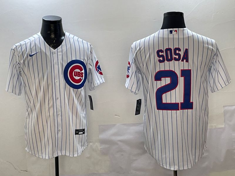 Men Chicago Cubs #21 Sosa White Stripe Game 2025 Nike MLB Jersey style 1->chicago cubs->MLB Jersey